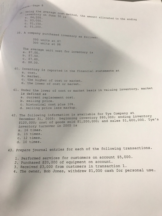  erm--Page 8 using the average cost method, the amount allocated to