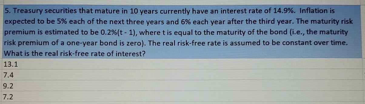  please show how you arrived at the correct answer. 5. Treasury