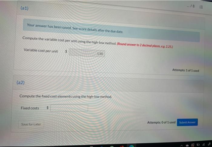 the following data concerning its maintenance costs for the past 6 months.