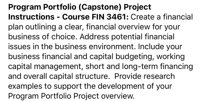  Program Portfolio (Capstone) Project Instructions - Course FIN 3461: Create a