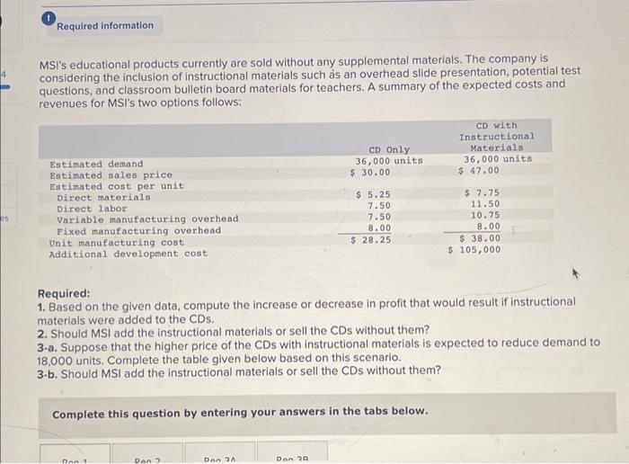 questions displayed below.] Morning Sky, Incorporated (MSI), manufactures and sells computer games.