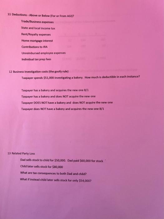 11 Deductions - Above or Below (For or From AGI)? Trade/Business
