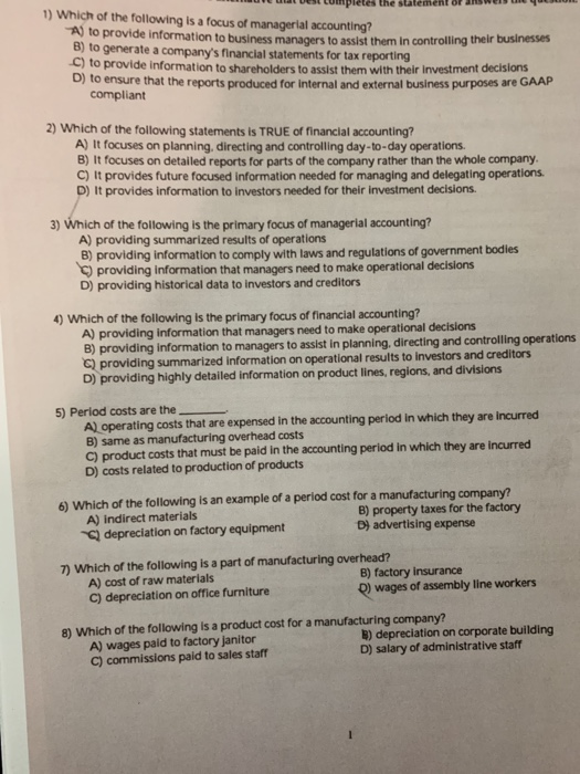 what is the answer from 1 to 8 please etes the statement