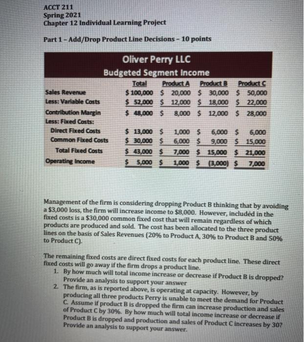 ACCT 211 Spring 2021 Chapter 12 Individual Learning Project Part 1