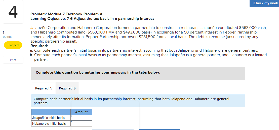 Problem: Module 7 Textbook Problem 4 Learning Objective: 7-6 Adjust the