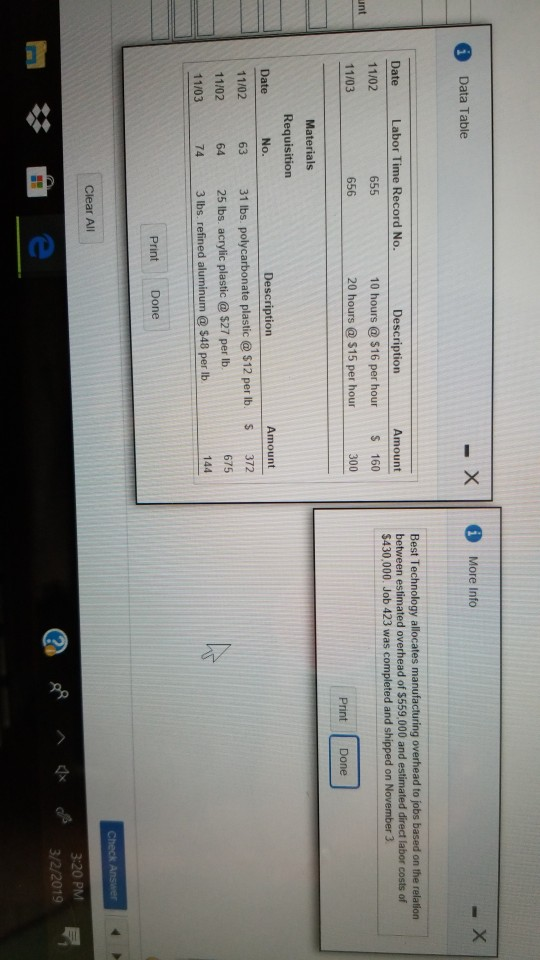 Data Table -x o More Info Best Technology allocates manufacturing overhead