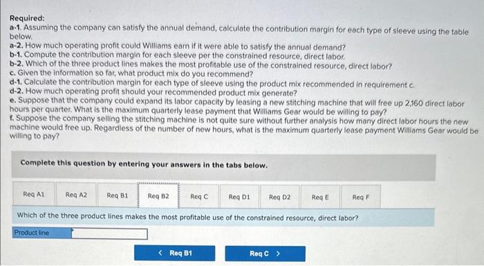 of manufacturing inputs follow: Williams has two production limits: (1) the demand
