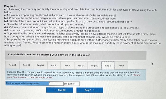 contribution margin for each type of sleeve using the table below. a-2.