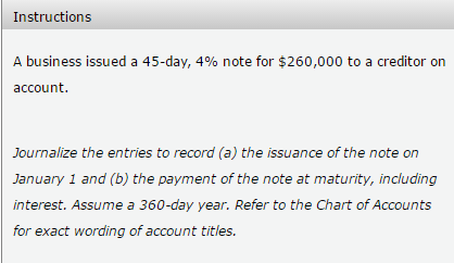 Entries for notes payable 