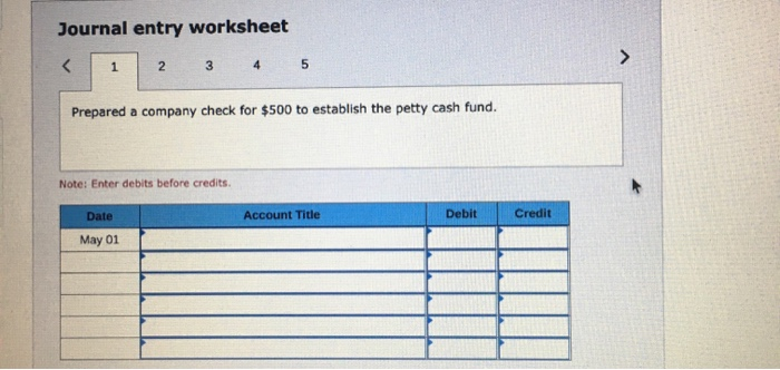 up a petty cash fund for payments of small amounts. The following