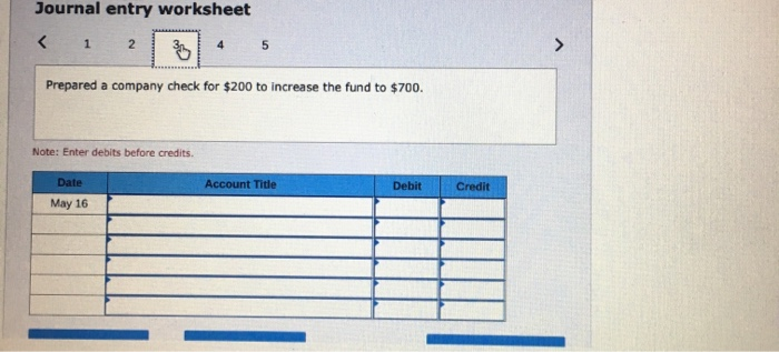 a company check for $500 to establish the petty cash fund. May
