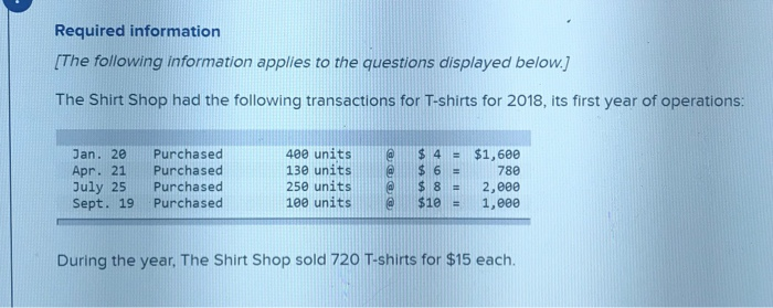  Required information IThe following information applies to the questions displayed below.