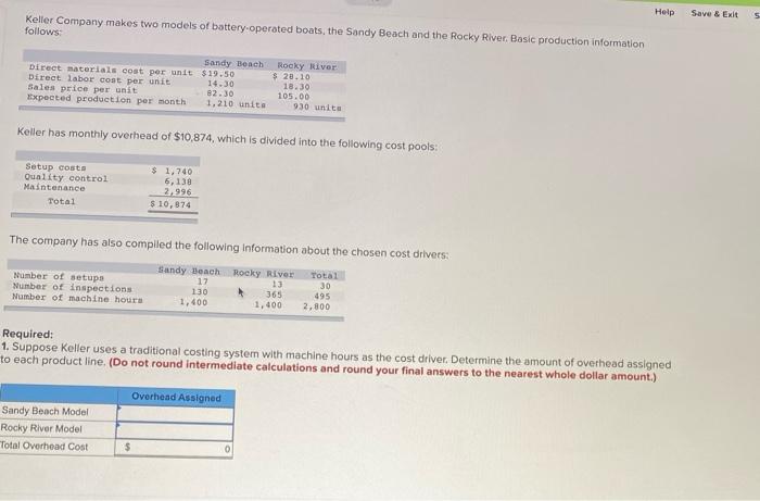  Help Save & Exit 5 Keller Company makes two models of