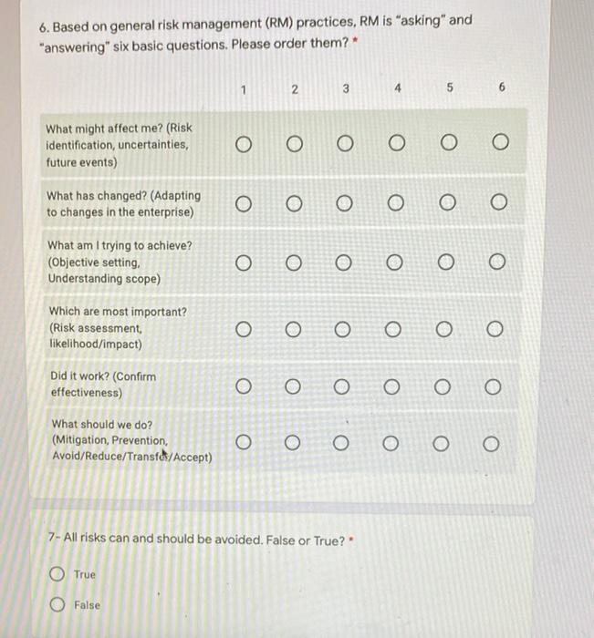  6. Based on general risk management (RM) practices, RM is "asking"
