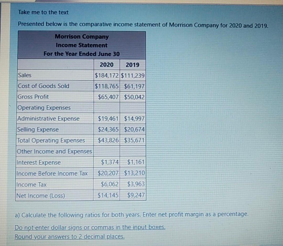 Take me to the text Presented below is the comparative income
