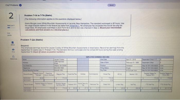  Problem 7-1A to 7-7A (Static) The foloneng nifomation appites ro the