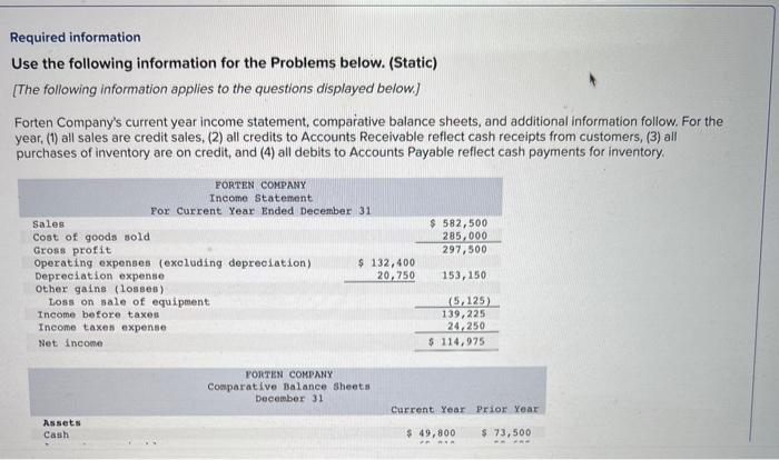  Required information Use the following information for the Problems below. (Static)