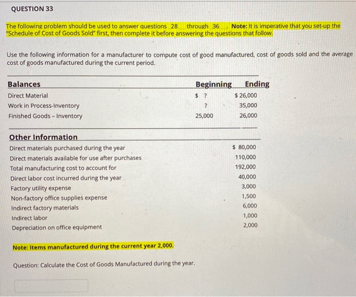  QUESTION 33 The following problem should be used to answer questions