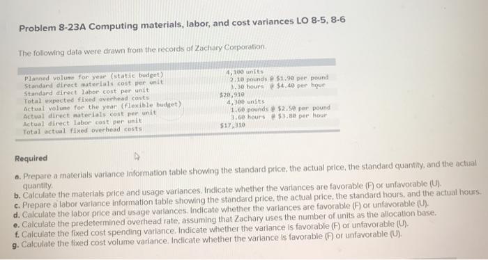 volume for year (static budget) Standard direct materials cost per unit Standard
