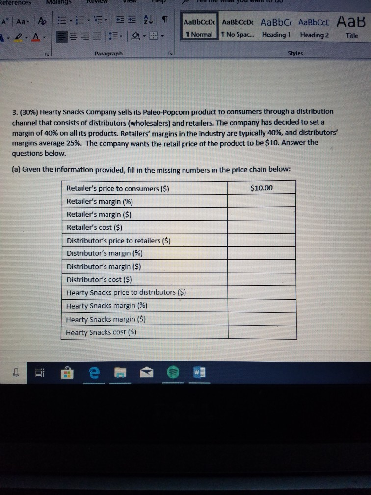 HOMEWORK ASSIGNMENT Pricing (1) References Mailings Review View Help Tell me