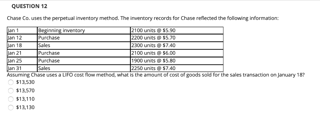 records for Chase reflected the following information an 1 an 12 an