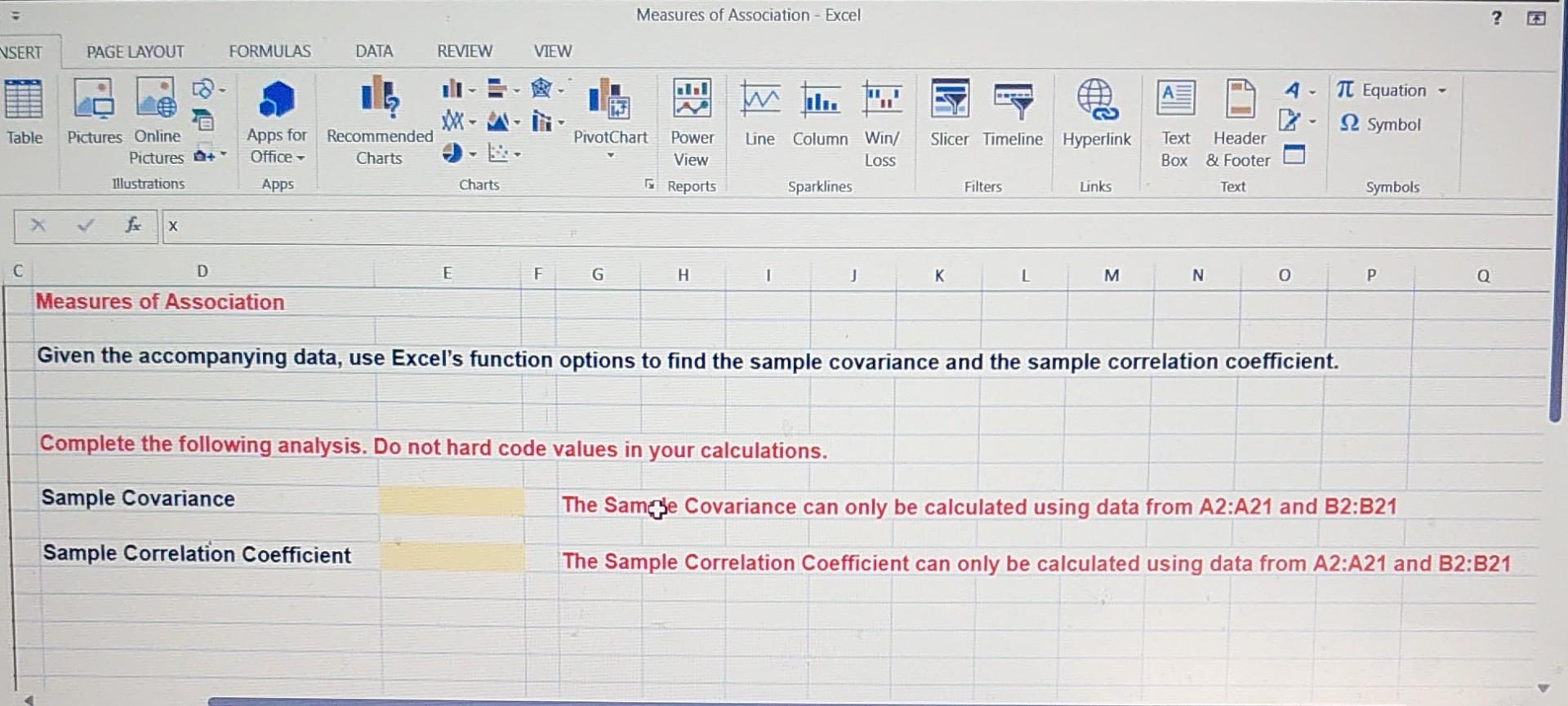 sample covariance and the sample correlation coefficient. Measures of Association - Excel
