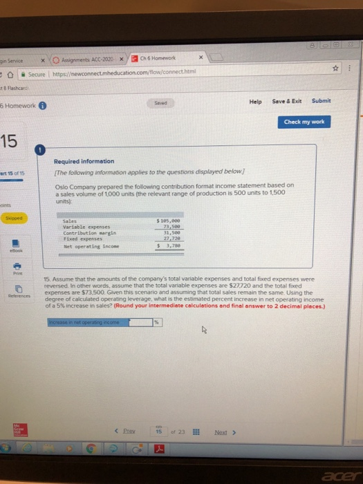  ACC-2020 Ch 6 Homework Service x (O Secure l https:/ t