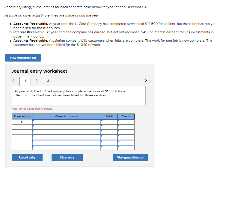  Record adjusting journal entries for each separate case below for year
