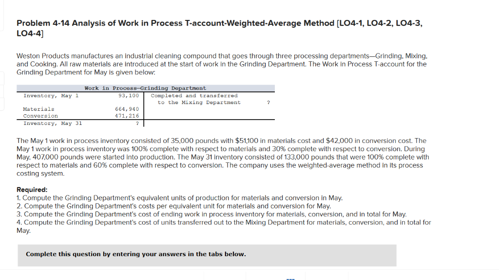  Problem 4-14 Analysis of Work in Process T-account-Weighted-Average Method [LO4-1, LO4-2,