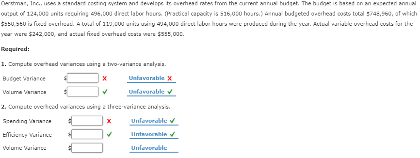 Oerstman, Inc., uses a standard costing system and develops its overhead