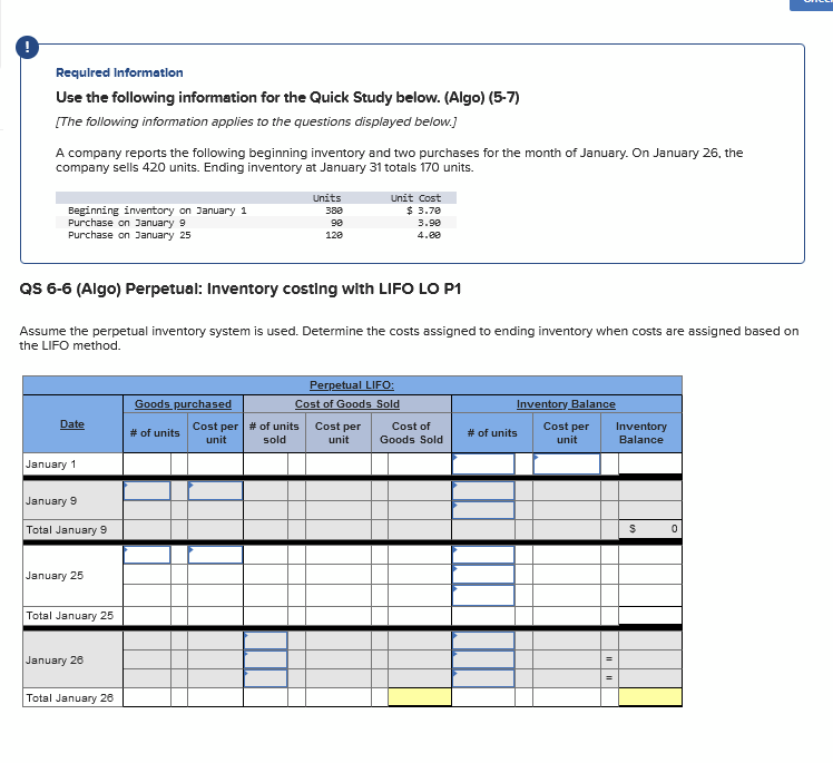 Requlred Information Use the following information for the Quick Study below.