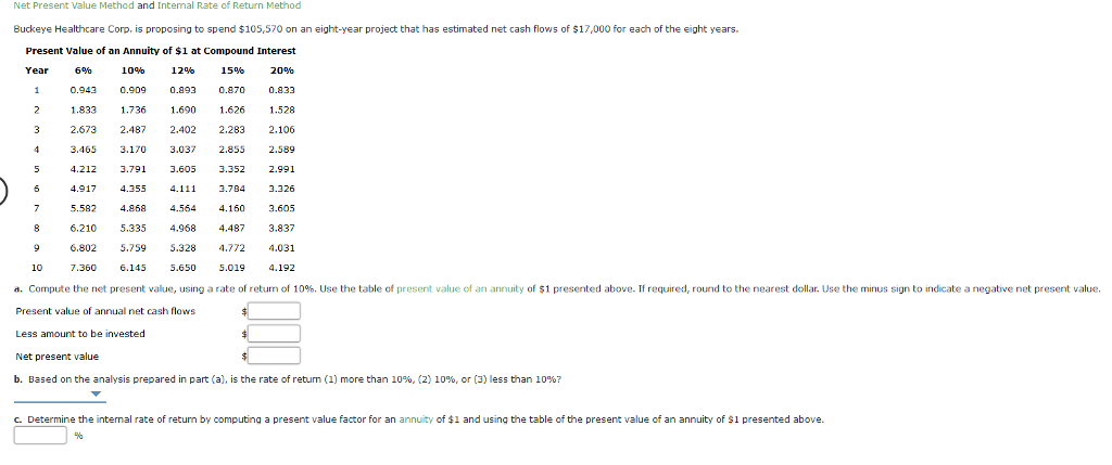  Net Present Value Method and Internal Rate of Return Method Buckeye