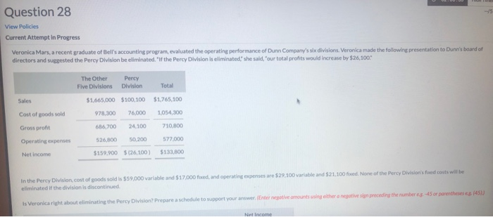  Question 28 View Policies Current Attempt in Progress Veronica Mars, a