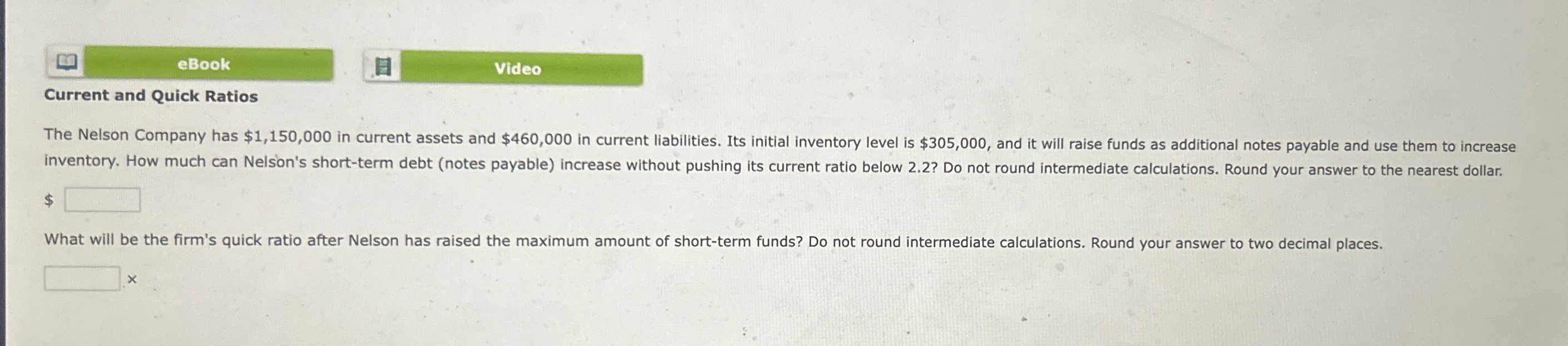  eBook Current and Quick Ratios $ 