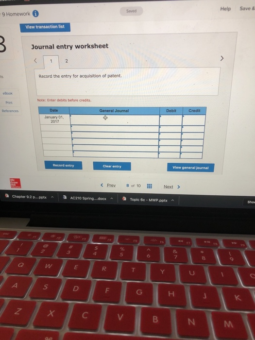 January 1,2017 for $41,500 cash. The patent was estimated to have a