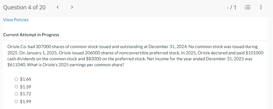  Current Attempt in Progress Oriole Co. had 307000 shares of common