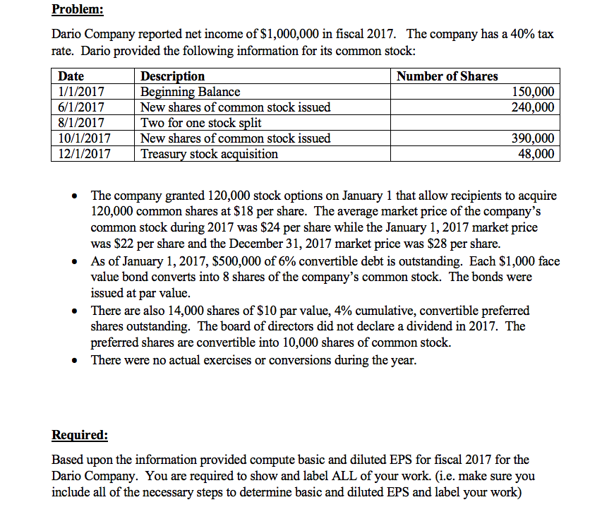 I need assitance with the following problem for financial reporting. Problem Dario