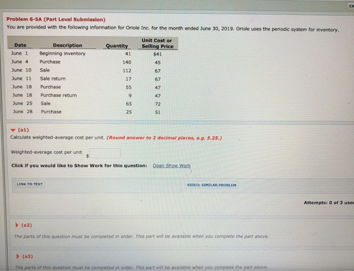  Problem 6-SA (Part Level Submission) You are provided with the following