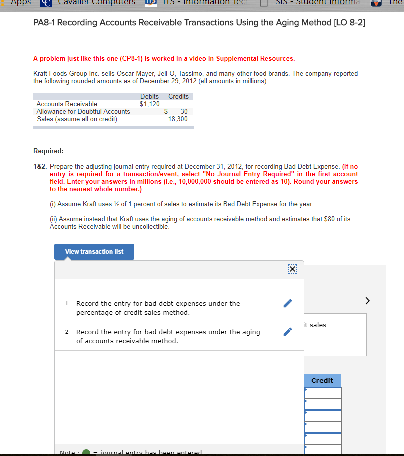  Apps PA8-1 Recording Accounts Receivable Transactions Using the Aging Method [LO