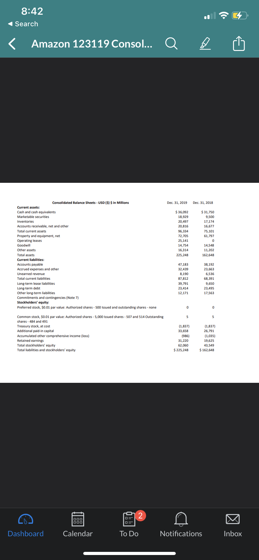 described ratio in your text, provide the formula and, using Amazon's 2019