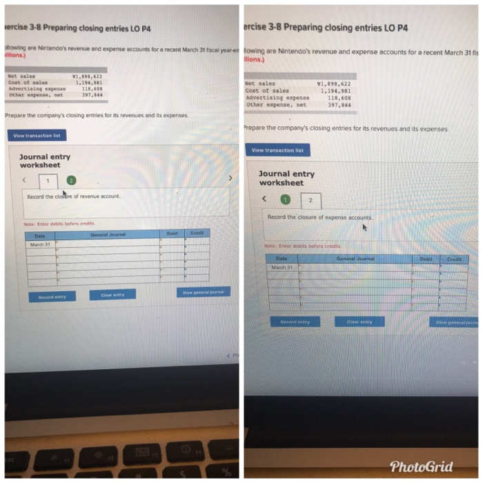  ercise 3-8 Preparing closing entries LO P4 ercise 3-8 Preparing closing
