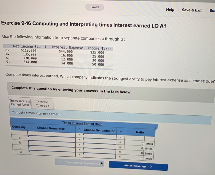  Saved Help Save & Exit Sul Exercise 9-16 Computing and interpreting