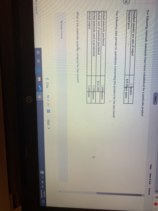  Help Save & Exit Submit The following materials standards have been