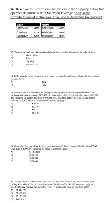  16. Based on the information below, circle the company below that