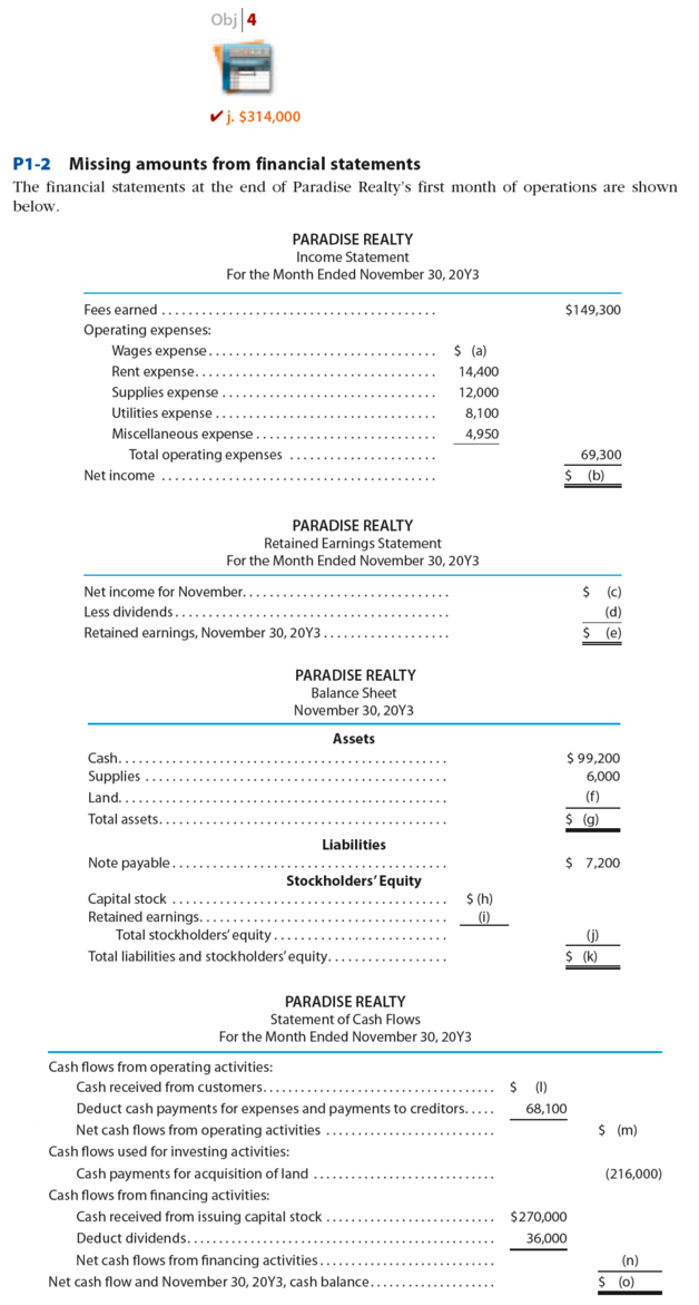 Need help with this problem: Microsoft Excel Obj 4 j. $314,000 P1-2