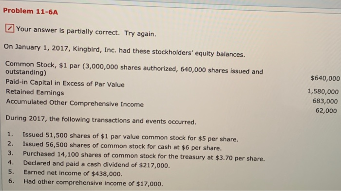  Problem 11-6A Your answer is partially correct. Try again. On January