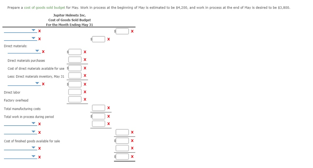 May Bicydle helmet Motorcycle helmet b. Estimated inventories at May 1: Direct
