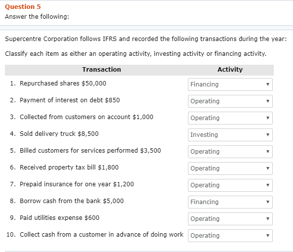 Please double check work Question 5 Answer the following: Supercentre Corporation follows