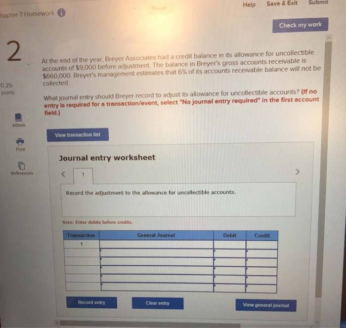  Submit Save & Exit Help eaved hapter 7 Homework Check my