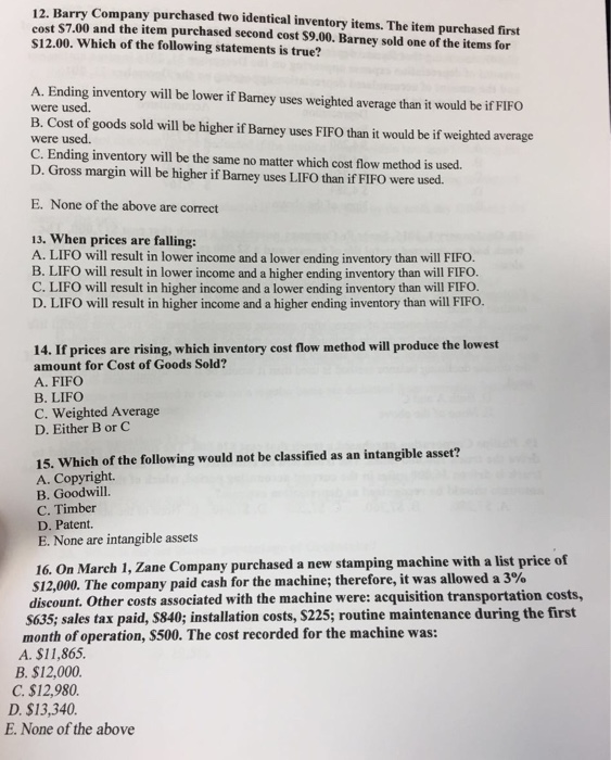 C. S390 D. $110 E. None are correct 7. Kentucky Supply Co.,